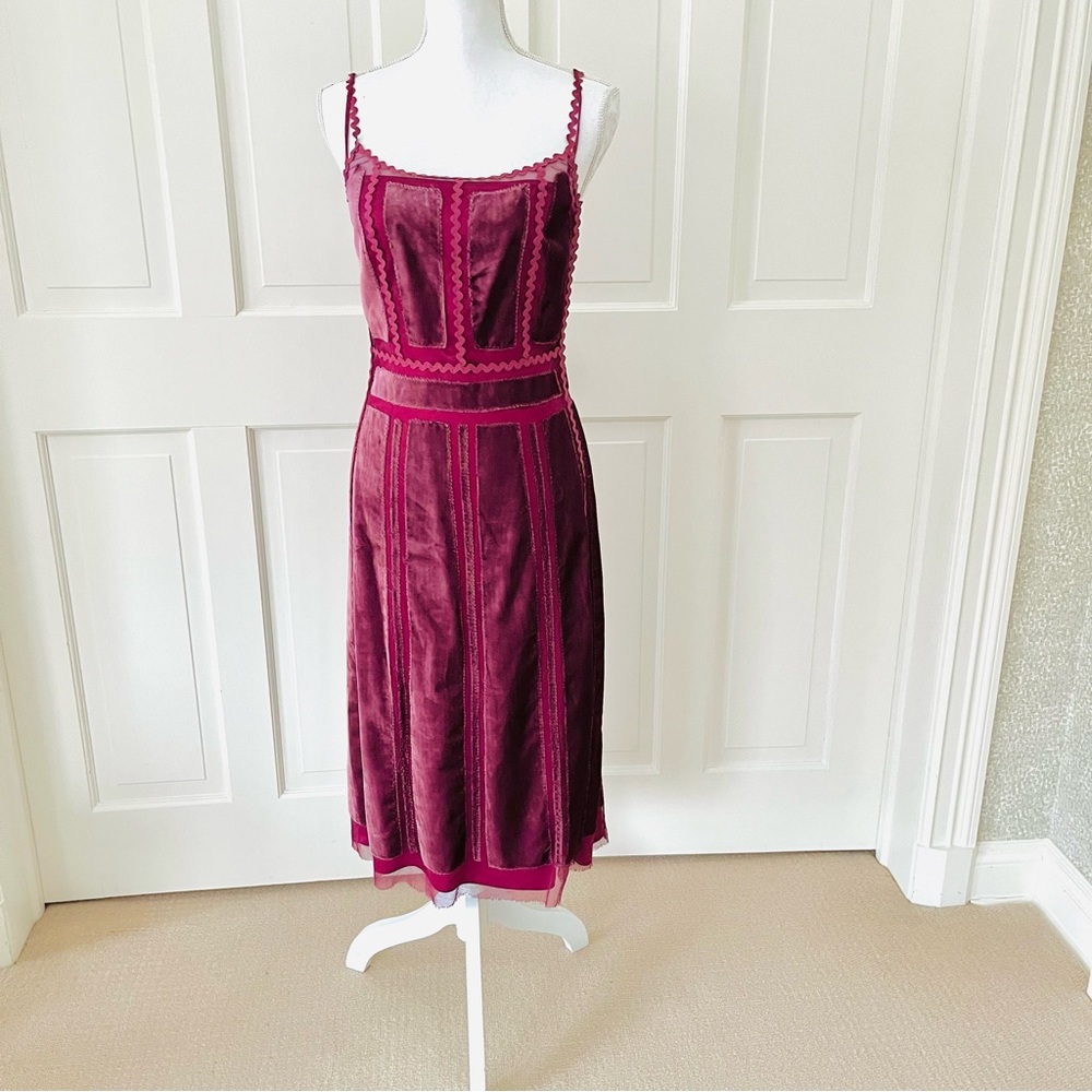 Alberta Ferretti magenta red velvet and tulle dress 6 - Picture 2 of 16